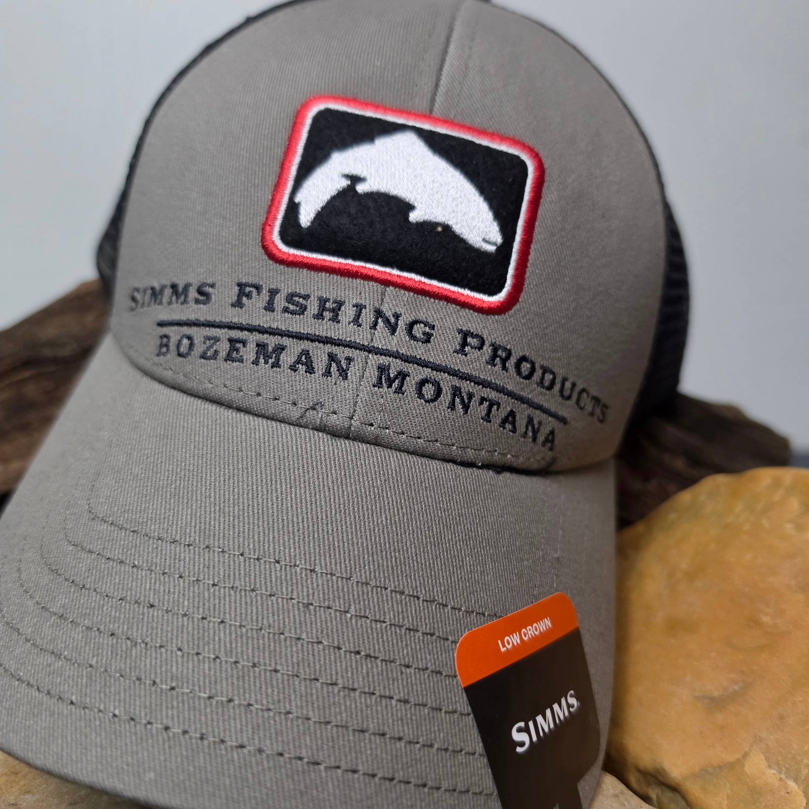 Simms Trout Icon Trucker Hat Mens Osfm Tan New Low Crown Fishing Mesh Cap — image 2 of 7